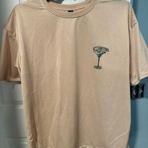 Cream Short Sleeve Tee with Martini Graphic